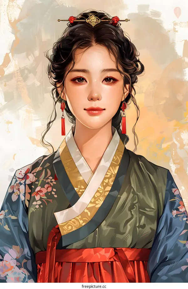 Portrait of a young woman in traditional Korean dress