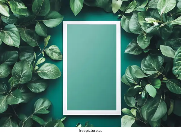 Blank Green Frame Surrounded by Leaves