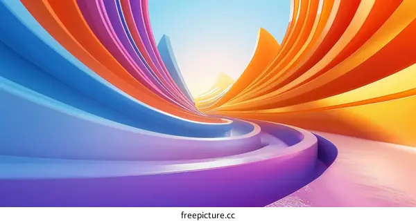 Colorful 3D rendering of a curved tunnel