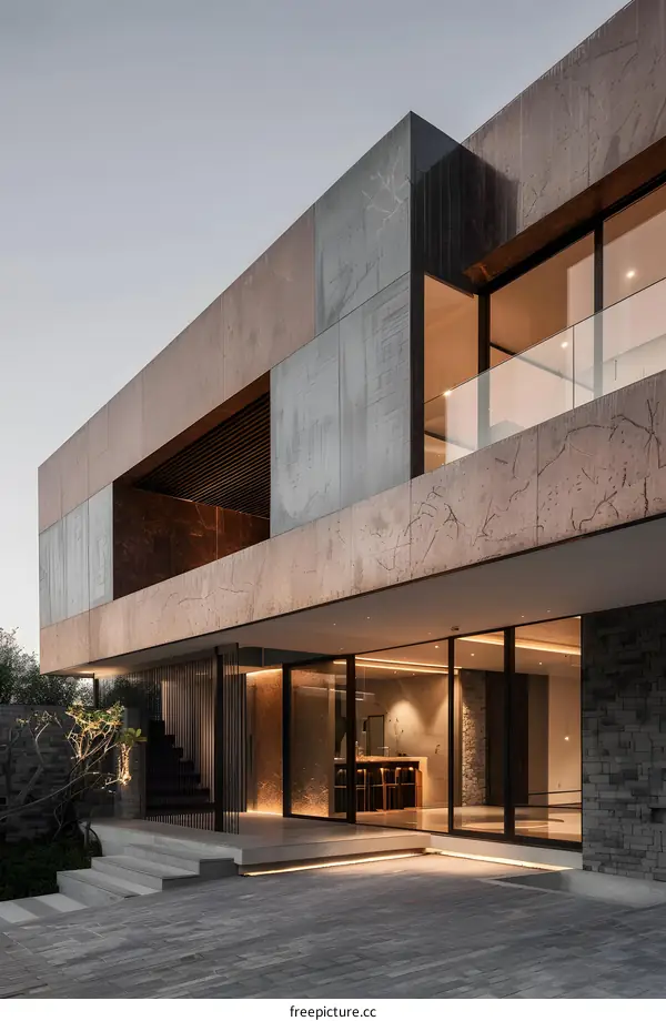 Modern Minimalist Architecture Home Exterior Design With Stone And Wood Elements