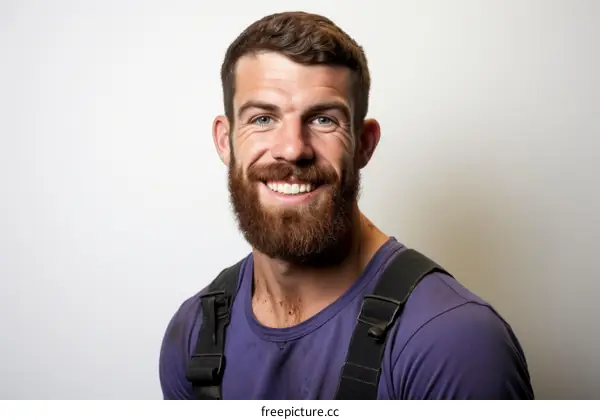 Portrait of a smiling young male carpenter wearing work clothes