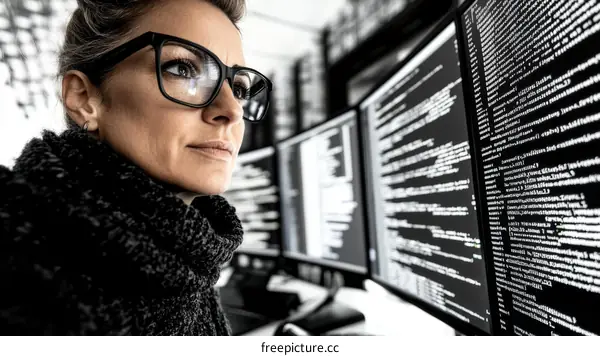 Focused Woman Programmer Deep in Code