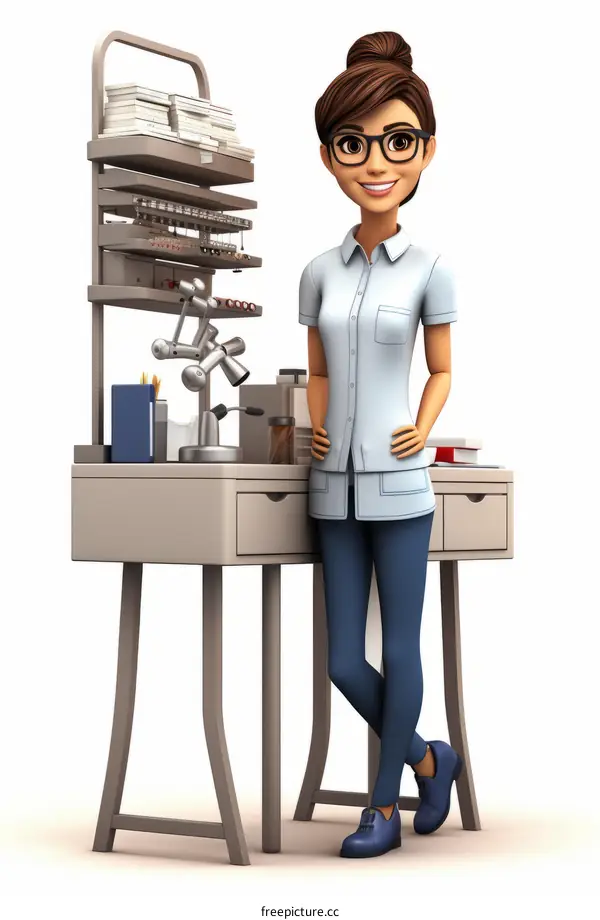 Female Optometrist in Her Office (3D Rendering)
