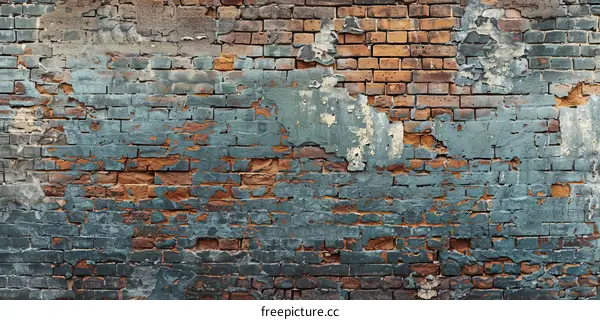 weathered brick wall with blue and brown colors