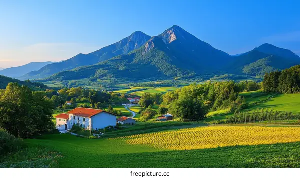 Picturesque Mountain Valley Farmhouse Landscape