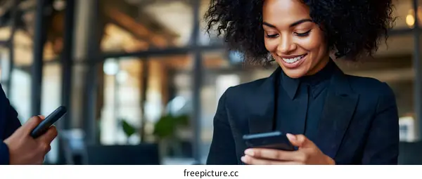 Businesswoman Using Smartphone in Office