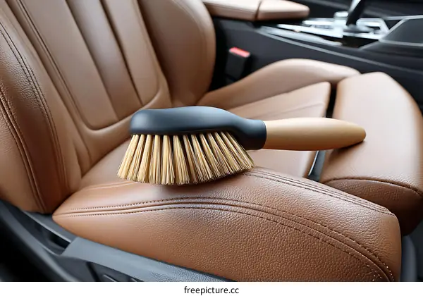 Car Interior Cleaning Brush on Leather Seat