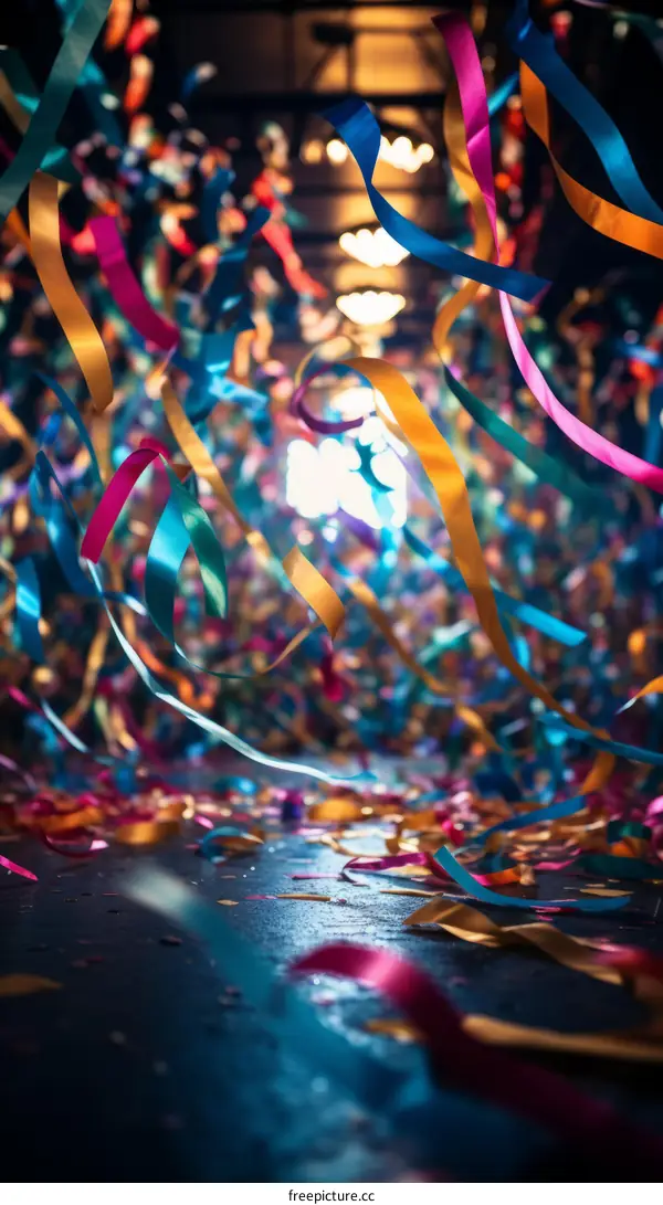 Colorful streamers falling from the ceiling