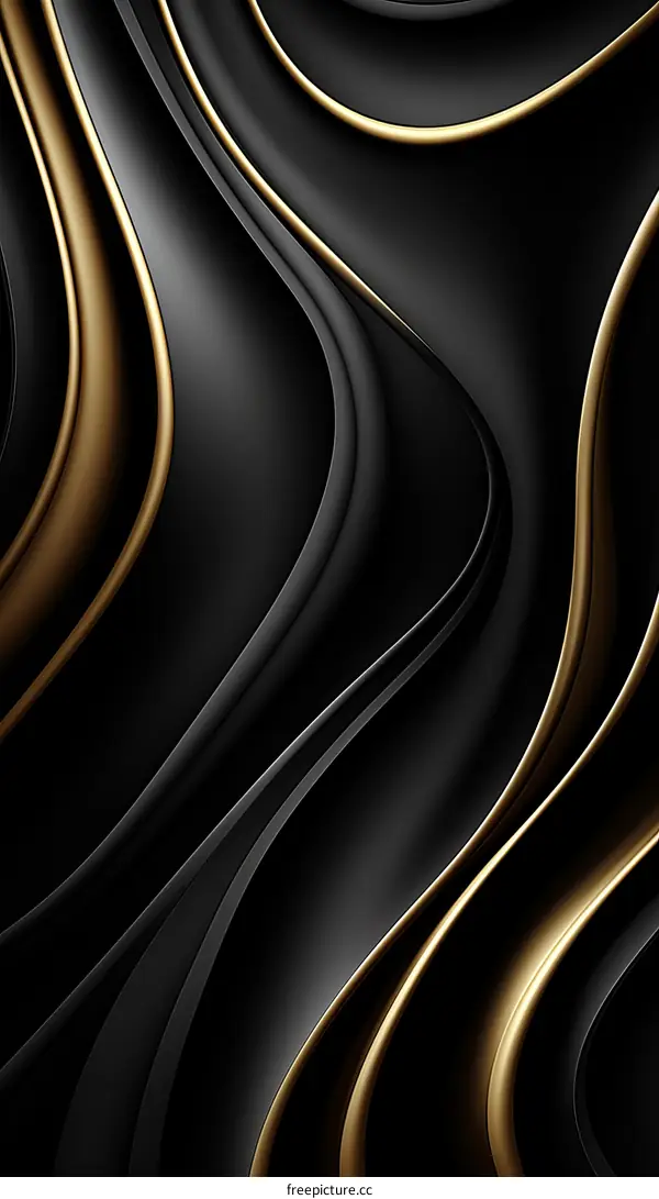 Black and gold abstract waves background
