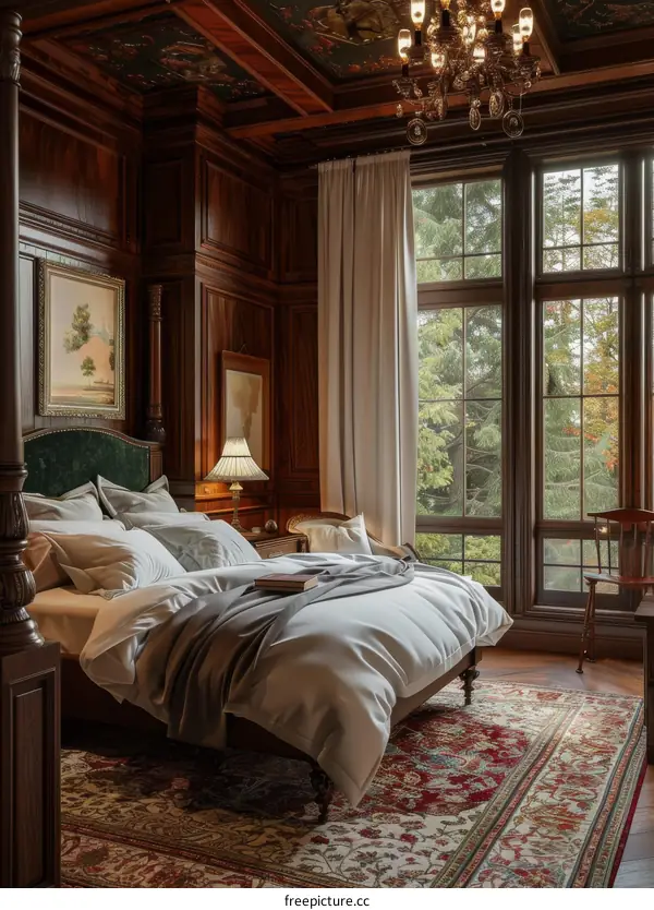Elegant Wooden Bedroom with Large Window