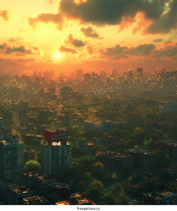 Stunning City Sunset Skyline with Vibrant Urban Landscape