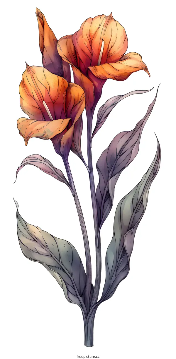 Orange Flower Illustration on White Background