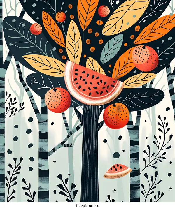 Watermelon on a Tree in a Forest