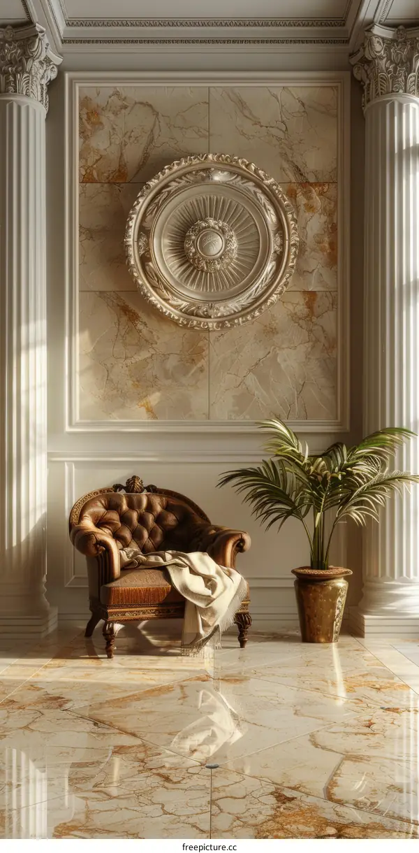 Luxurious Living Room with Palm Tree Potted Plant