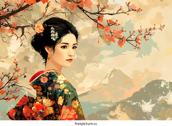 A Japanese Geisha in a Kimono