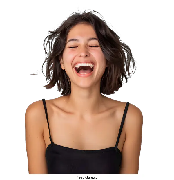 [Transparent Background PNG]Happy Smiling Woman with Short Hair