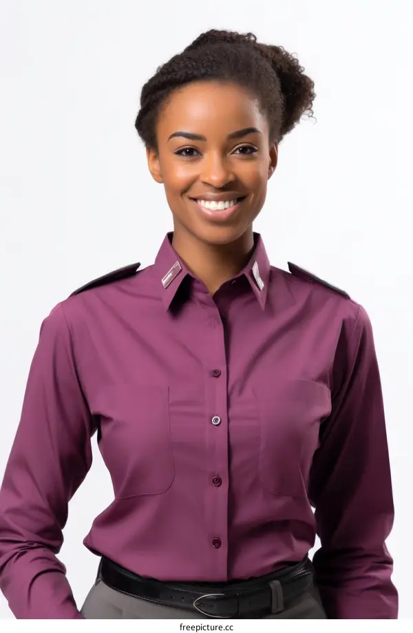 Portrait of a young African-American woman in a purple shirt