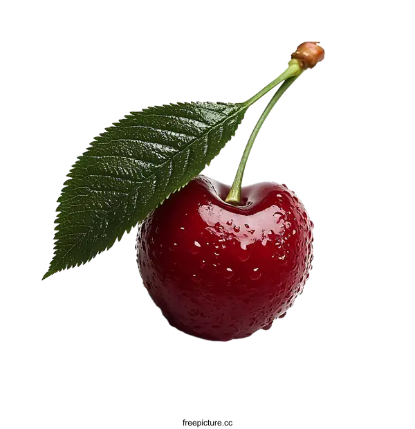 [Transparent Background PNG]Freshly Picked Cherry with Leaf