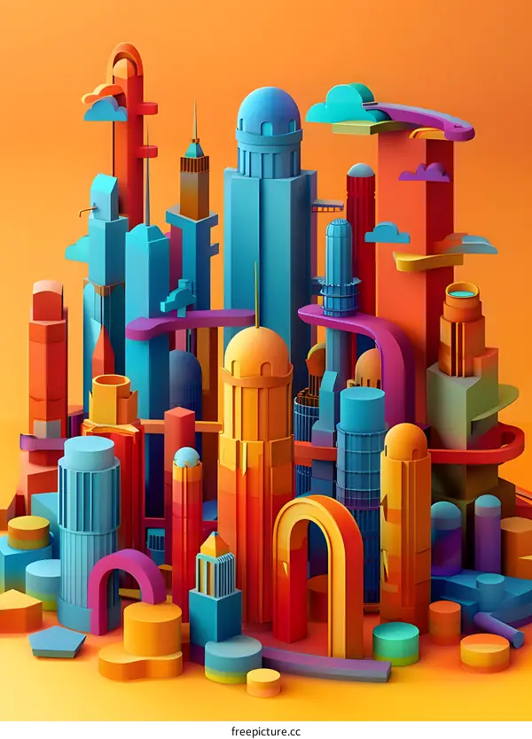 Colorful Geometric Cityscape Illustration