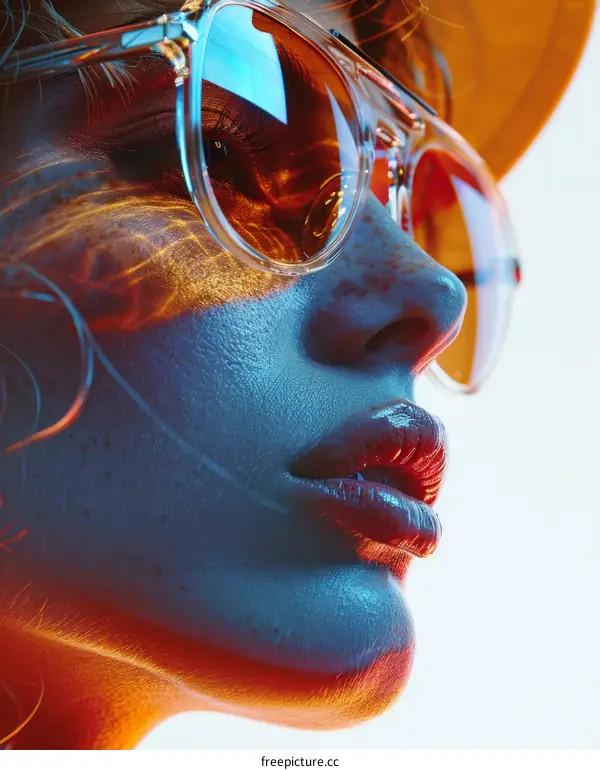 Woman with Sunglasses and Colorful Lighting