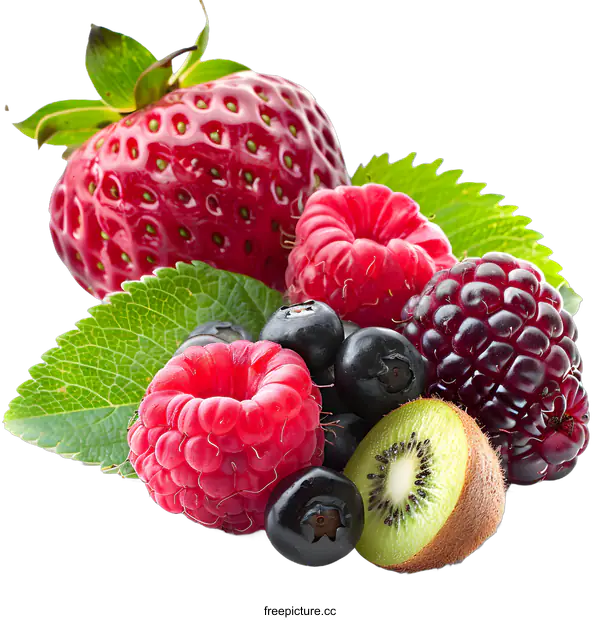 [Transparent Background PNG]Fresh Mixed Berries with Kiwi
