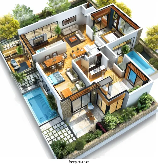 Modern House Plan with Rooftop Pool Design