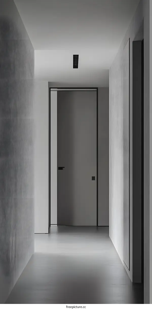 Modern Minimalist Interior Design Grey Concrete Wall Hallway Entrance Door