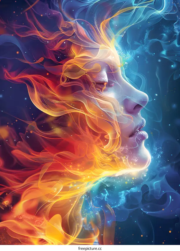 A face composed of fire and ice