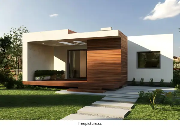 Modern House with Wooden Walls and Patio