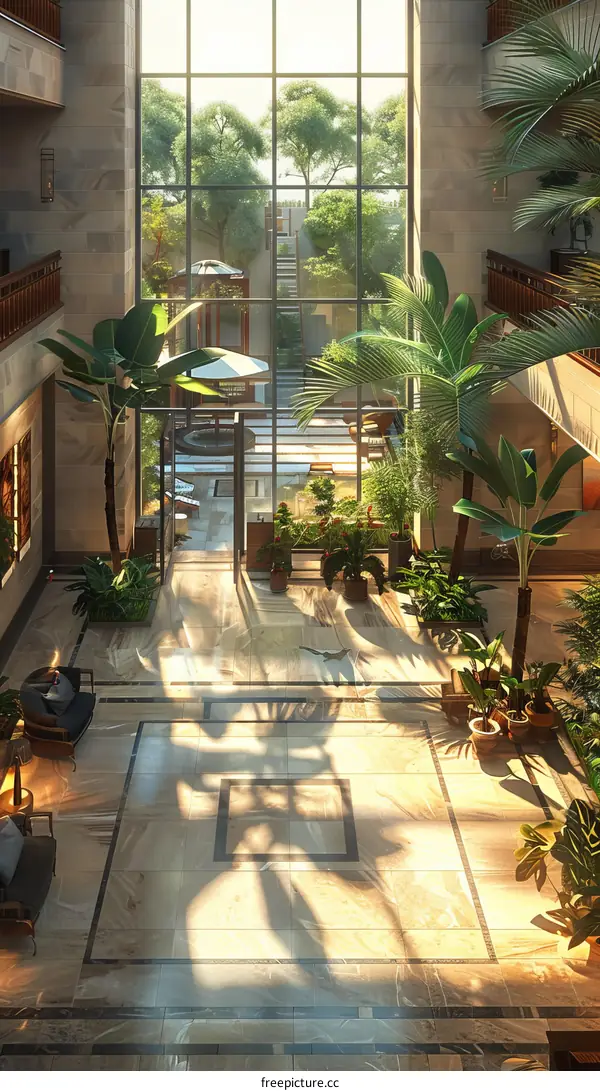 Luxury Interior Design of a Lobby with Lush Greenery