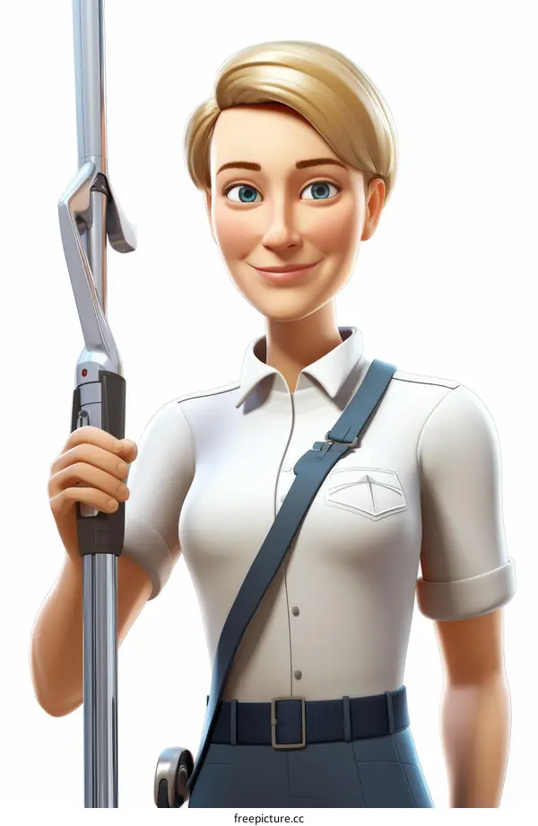 Friendly mail carrier with blonde hair and blue eyes