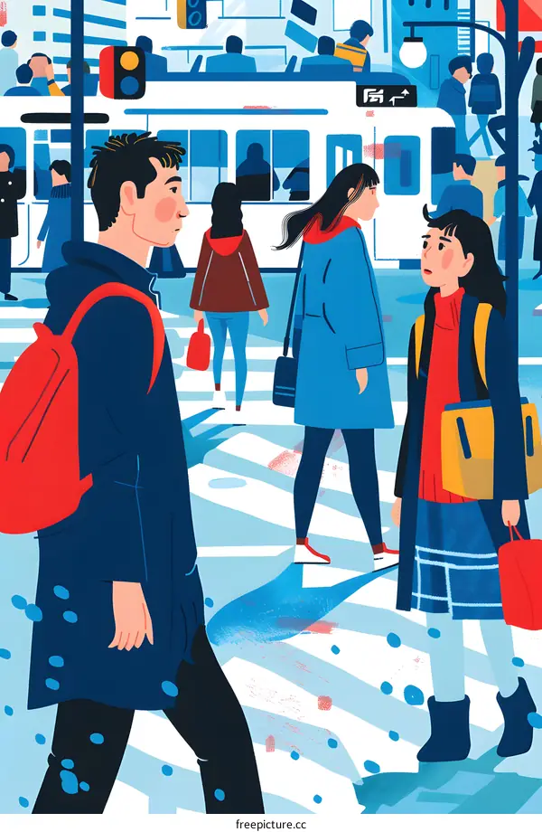 People Walking on a Snowy Street in the City