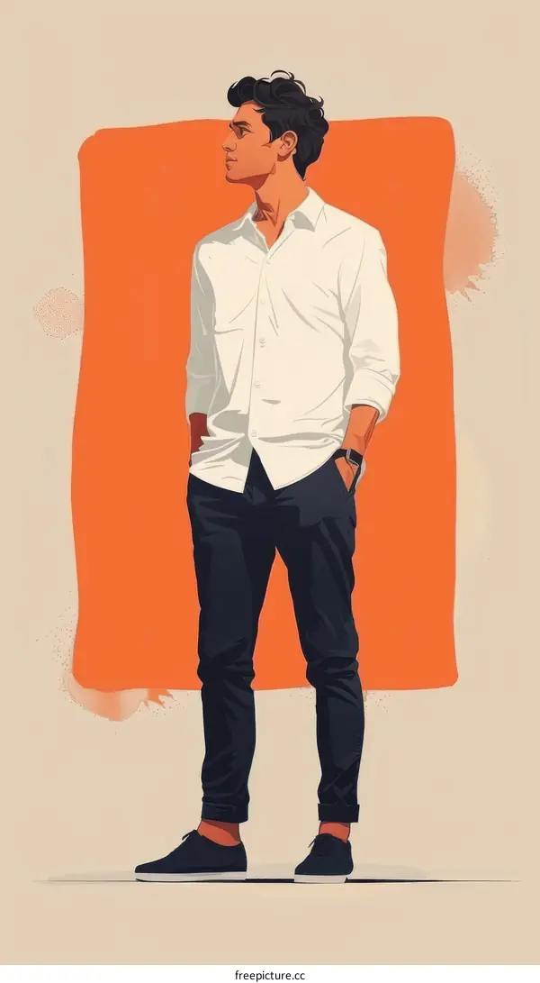 A man standing in front of an orange background