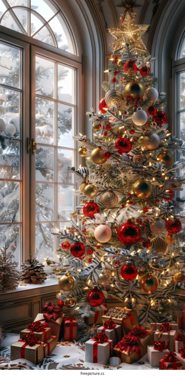 Xmas Tree: Illuminated Tree Near Presents