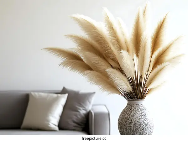 Beige Pampas Grass in a Decorative Vase in a Modern Living Room