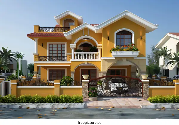 A beautiful yellow villa