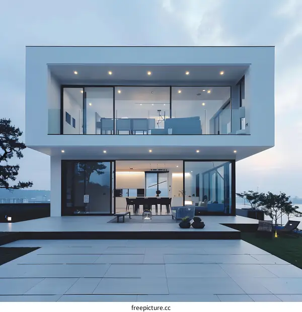 Modern White House with Large Windows and Patio