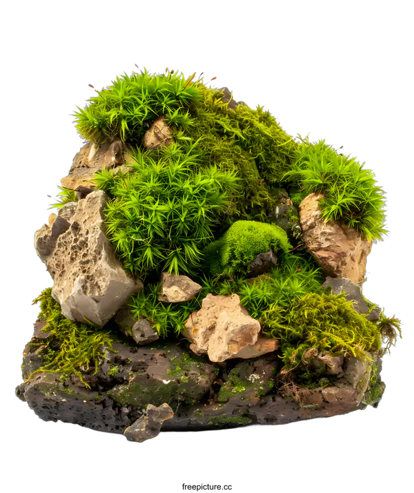 [Transparent Background PNG]Green Moss and Rocks Landscape