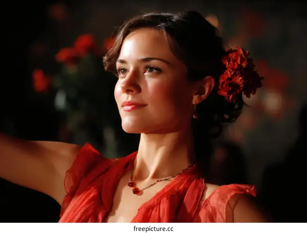 Beautiful Woman in Red Dress