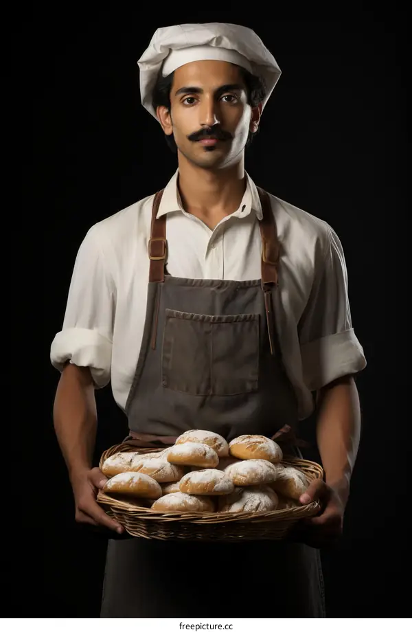 Baker holding a basket of bread
