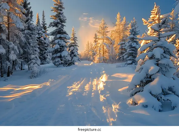 The snow-covered forest