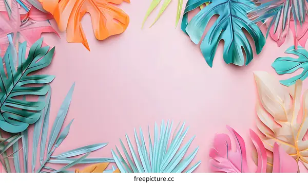 Tropical Leaves Background Pink Color Summer