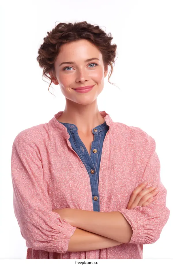 Smiling Woman in Pink Blouse