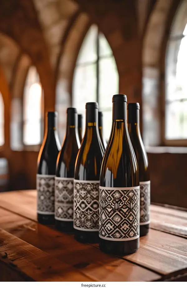 A variety of wine bottles on a wooden table