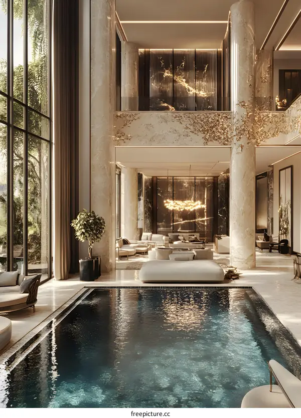 Modern Interior Design with Indoor Pool and Large Windows