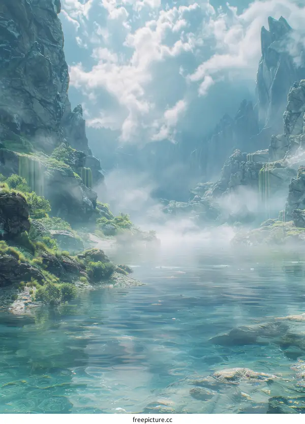 Misty Mountain Lake Landscape