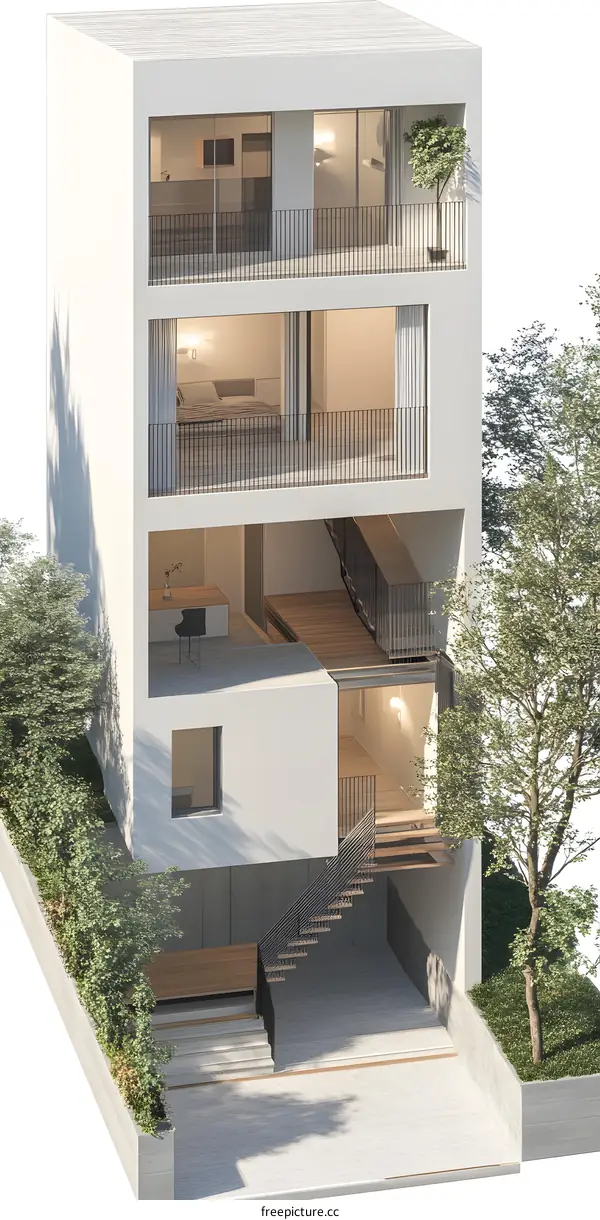 Modern Exterior Design with Balconies and Stairs