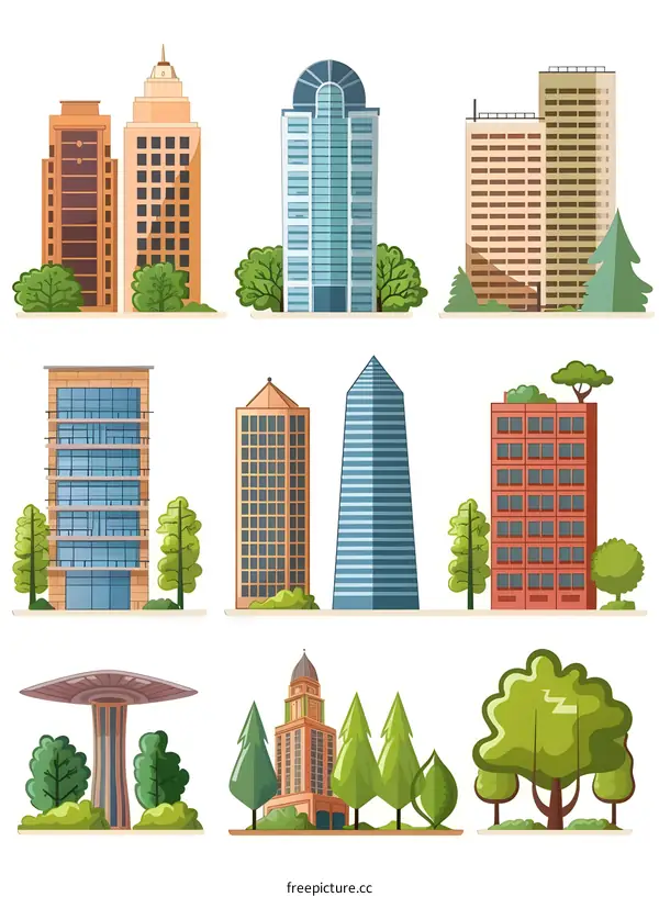 Set of Different Building Illustrations for Design