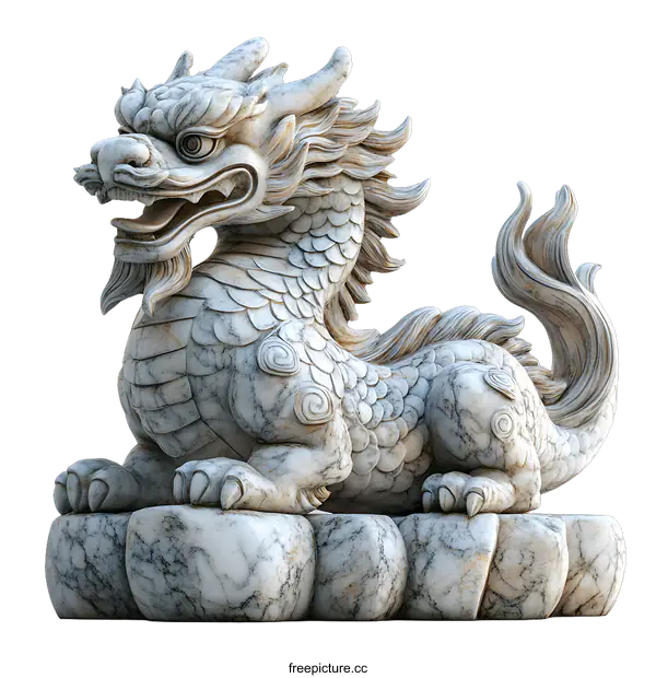[Transparent Background PNG]White Marble Chinese Dragon Sculpture