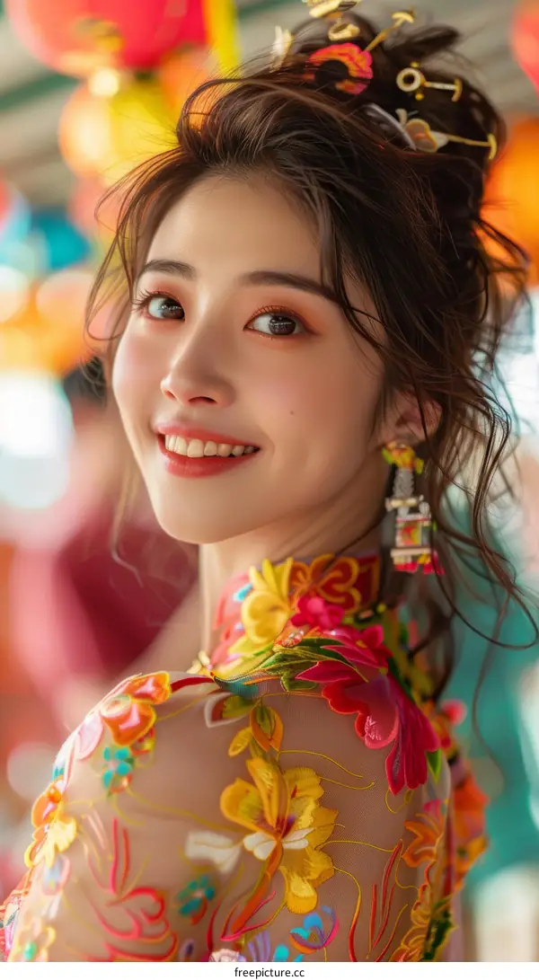 Smiling Chinese Woman in Traditional Dress